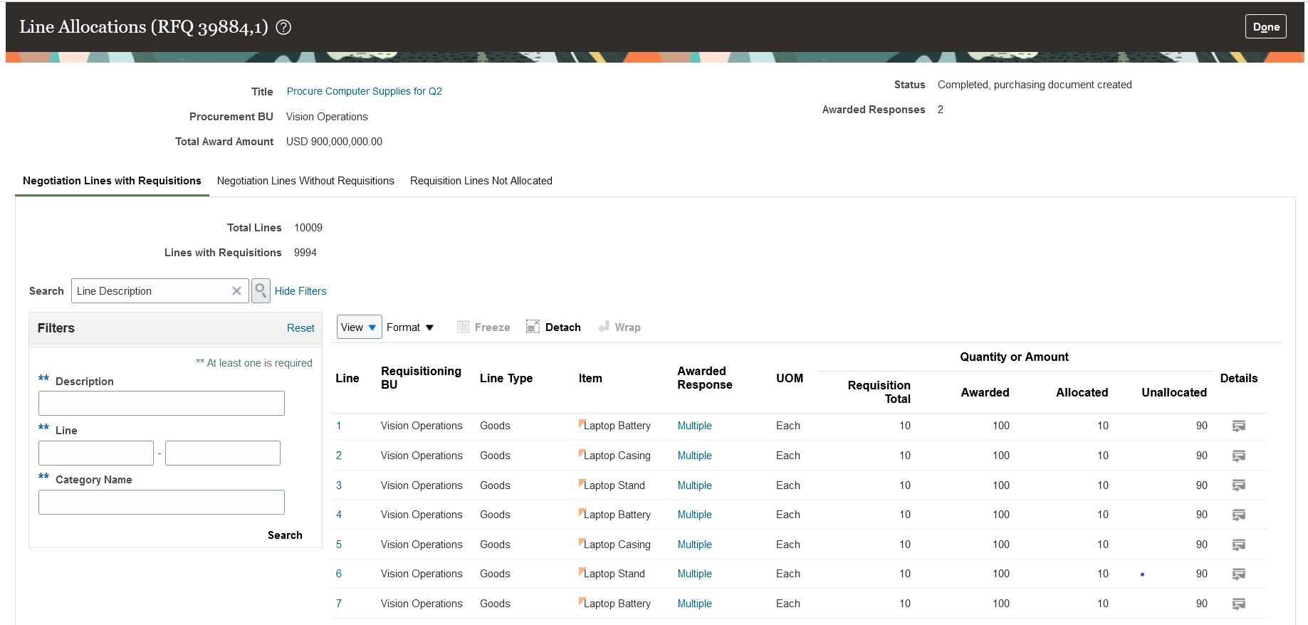 View line allocations