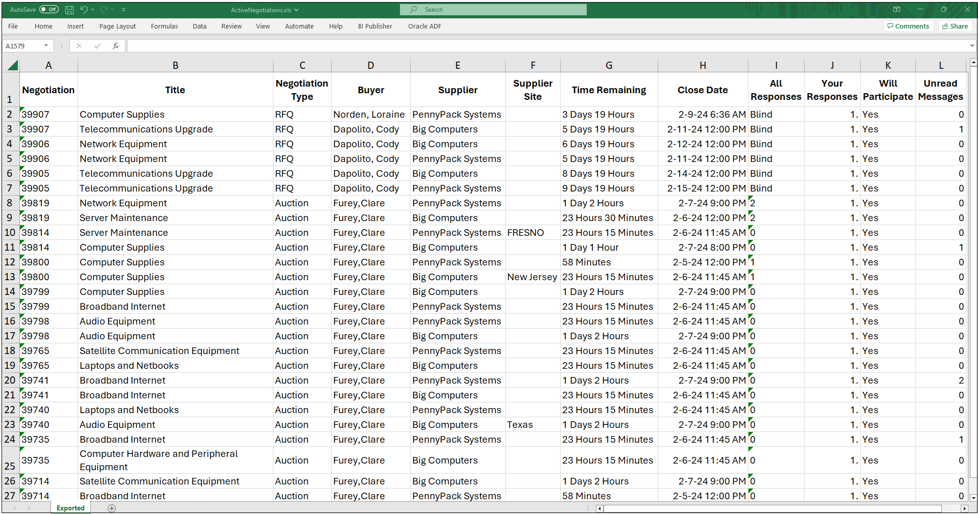 Export active negotiations to Excel