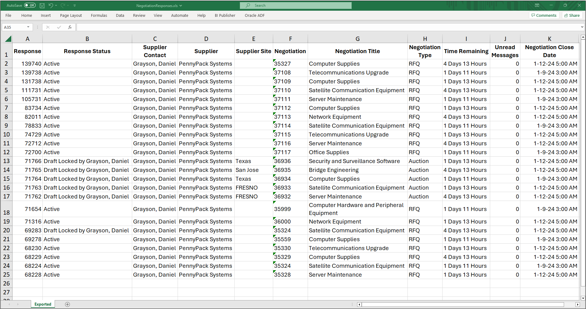 Export negotiation responses to Excel