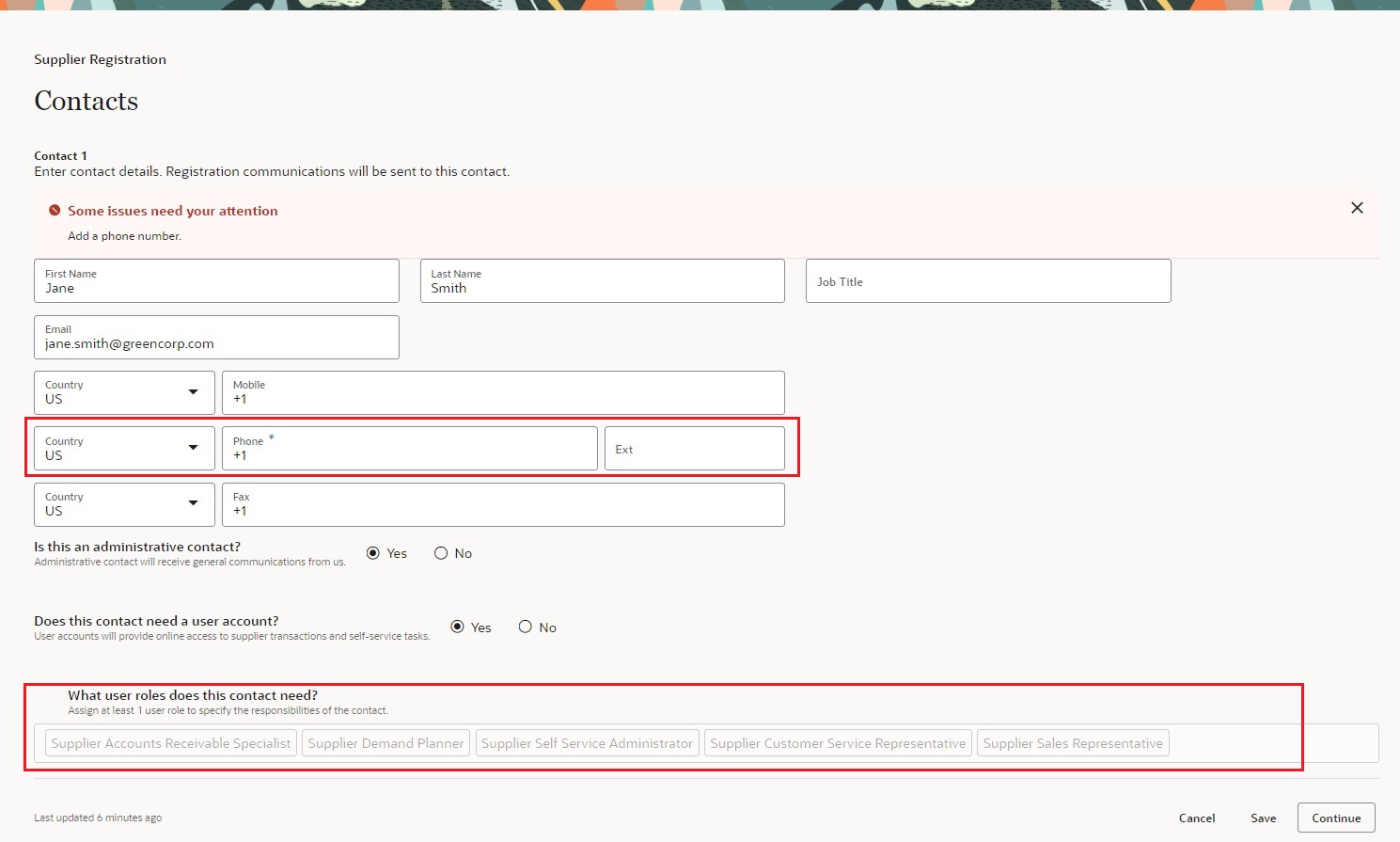 Phone is Required and Roles are Read-only for Contacts