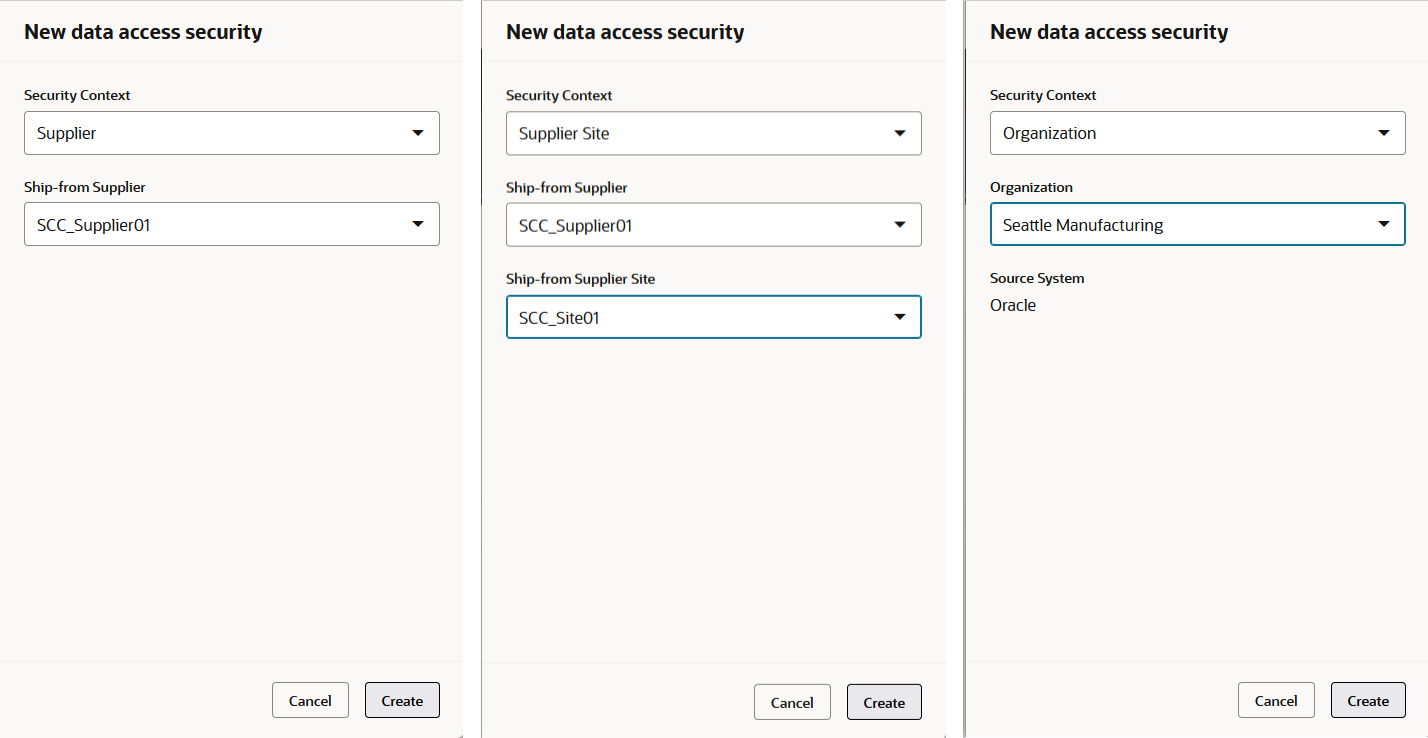 Adding data access security by supplier, by supplier site, and by organization