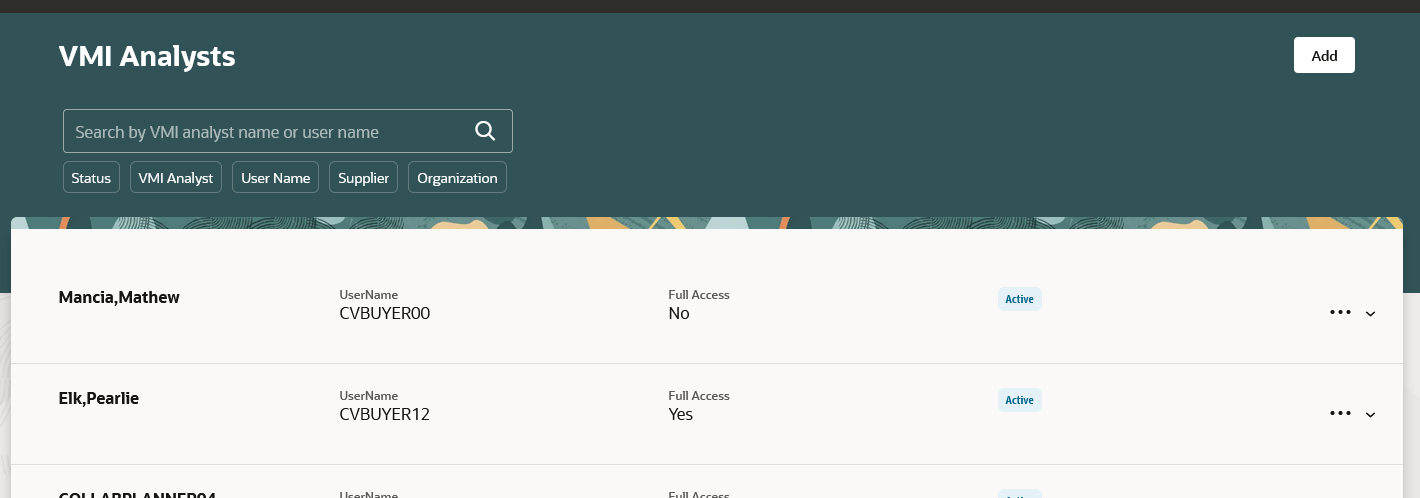 VMI Analysts page in the Redwood user experience