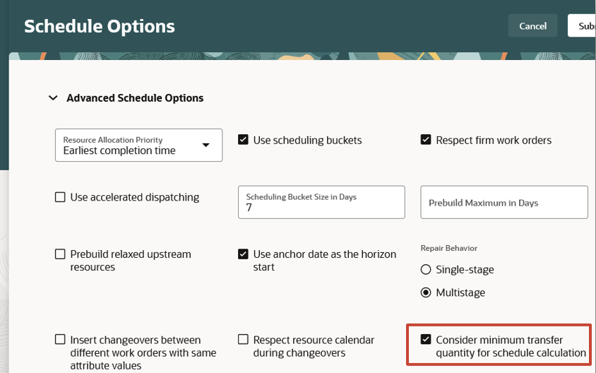 Advanced schedule options