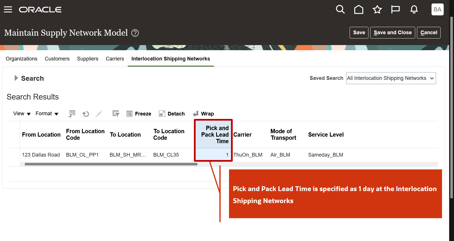 Pick and Pack Lead Time column on the Interlocation Shipping Networks tab 
