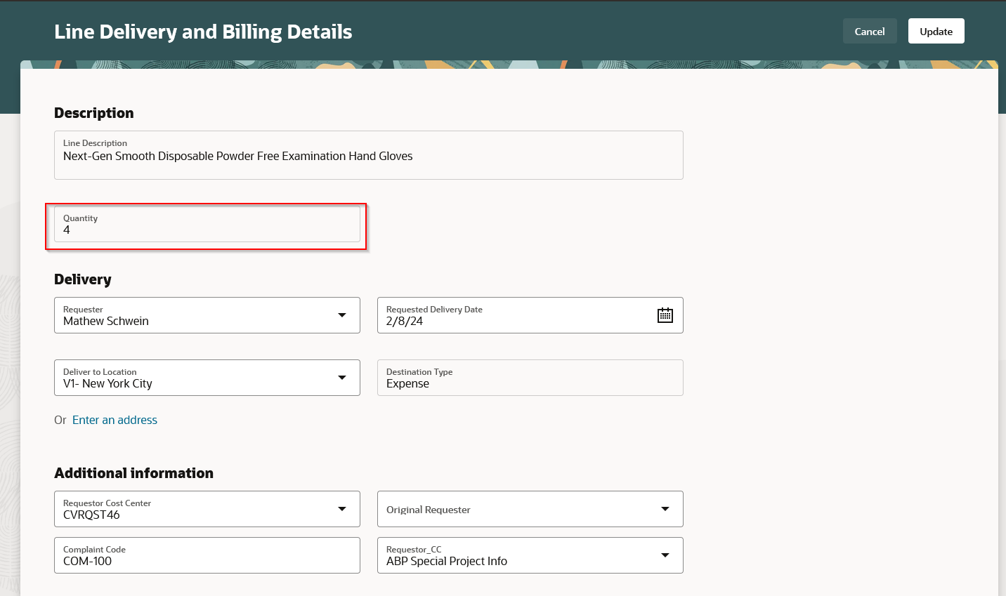 Delivery and Billing details