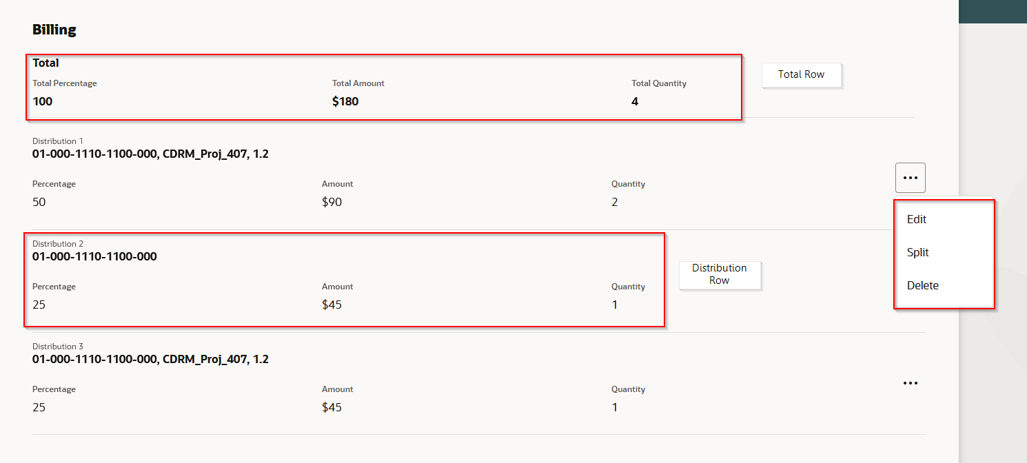 Billing distribution section