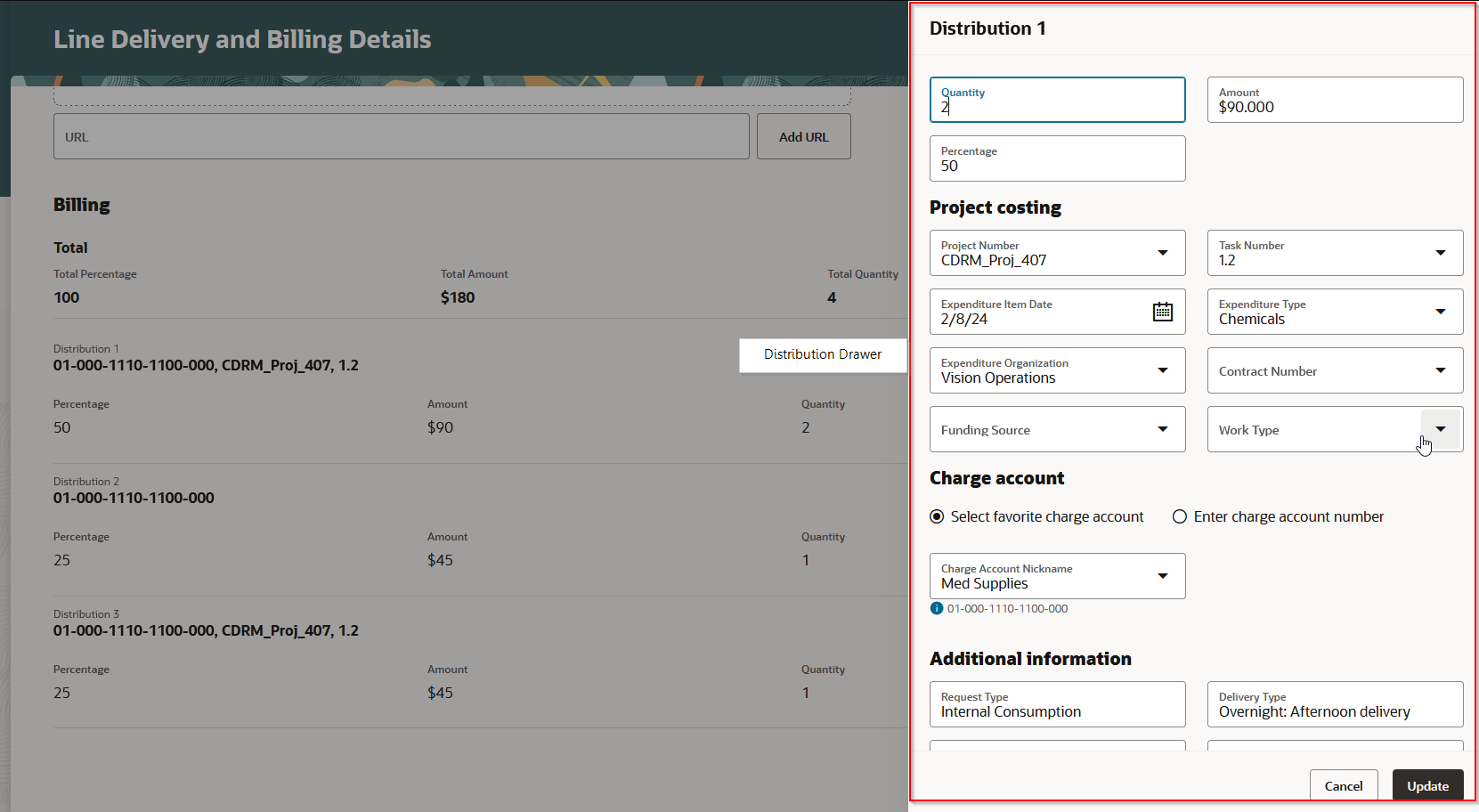 Billing distribution drawer
