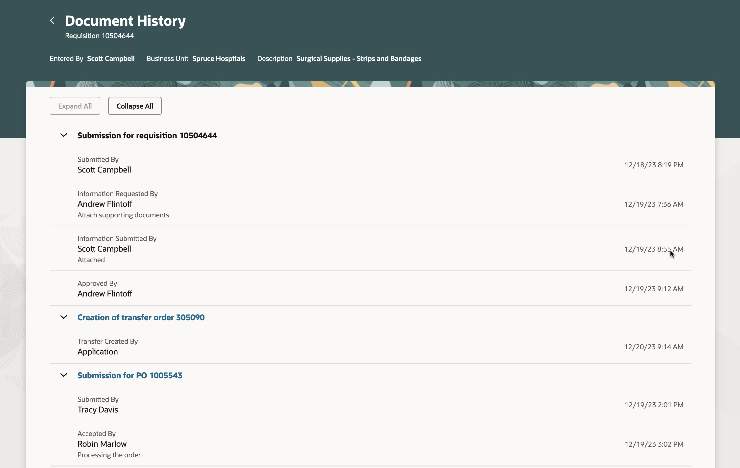 Document History for Requisition Submissions
