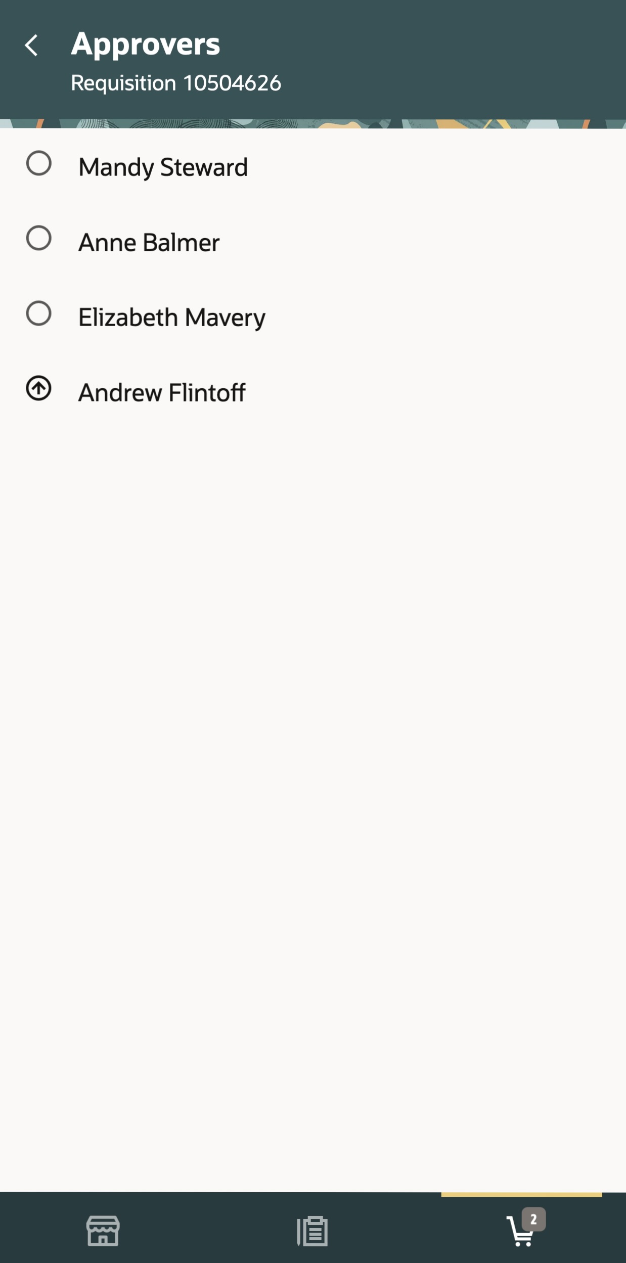 Preview of requisition approvers during checkout on a mobile device