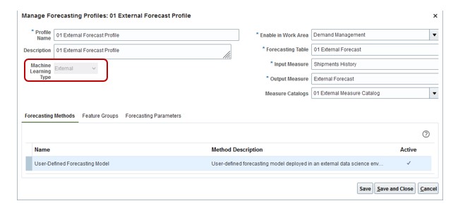 Manage Forecasting Profiles Page