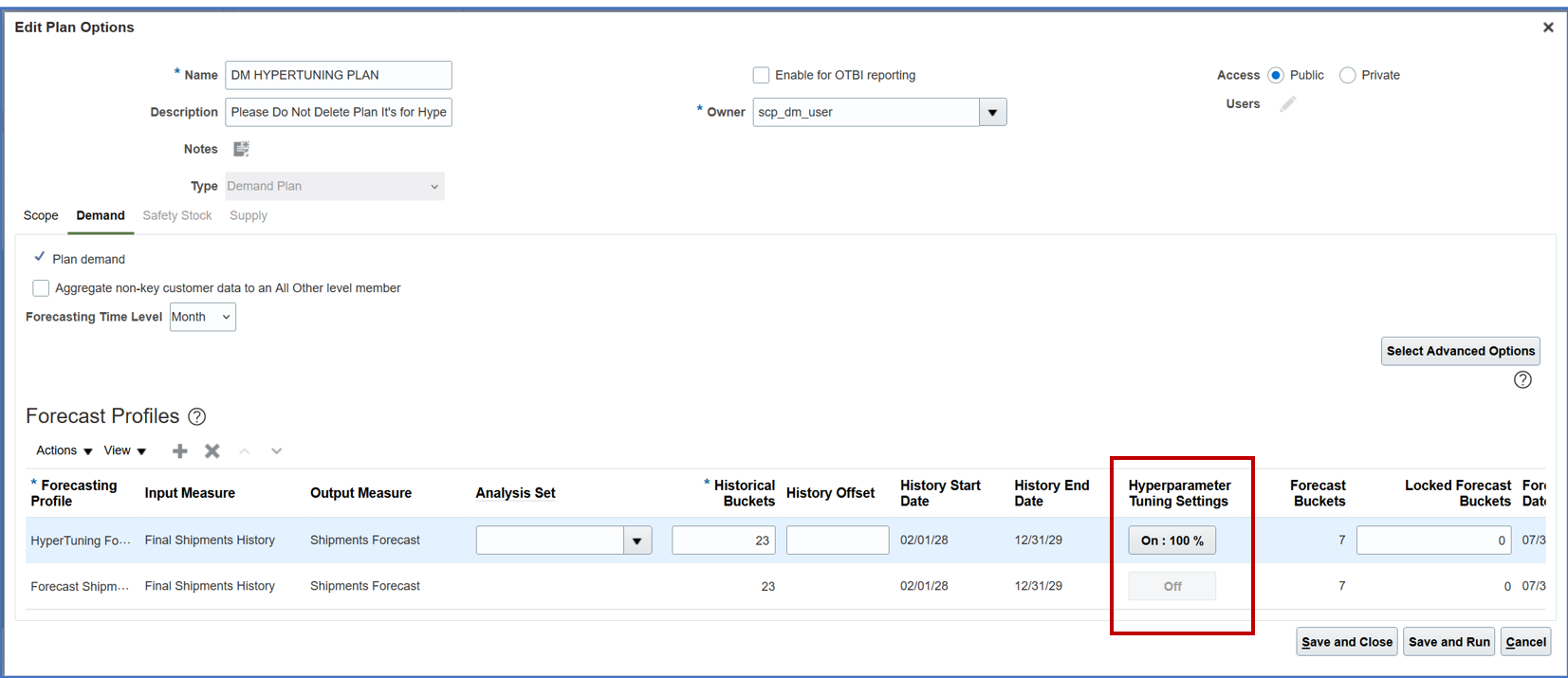 Demand Tab on Plan Options Page