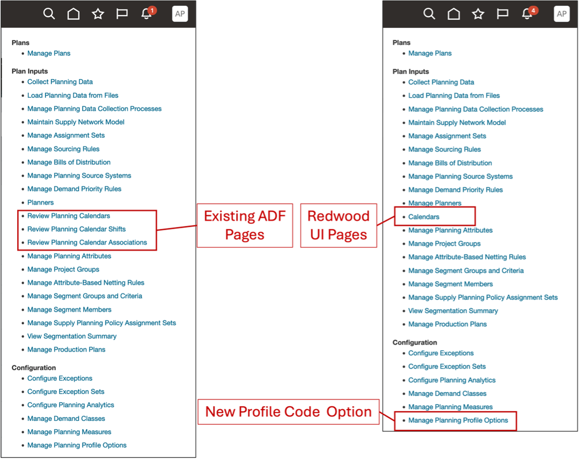Differences in Manage Tasks Menu – Calendars