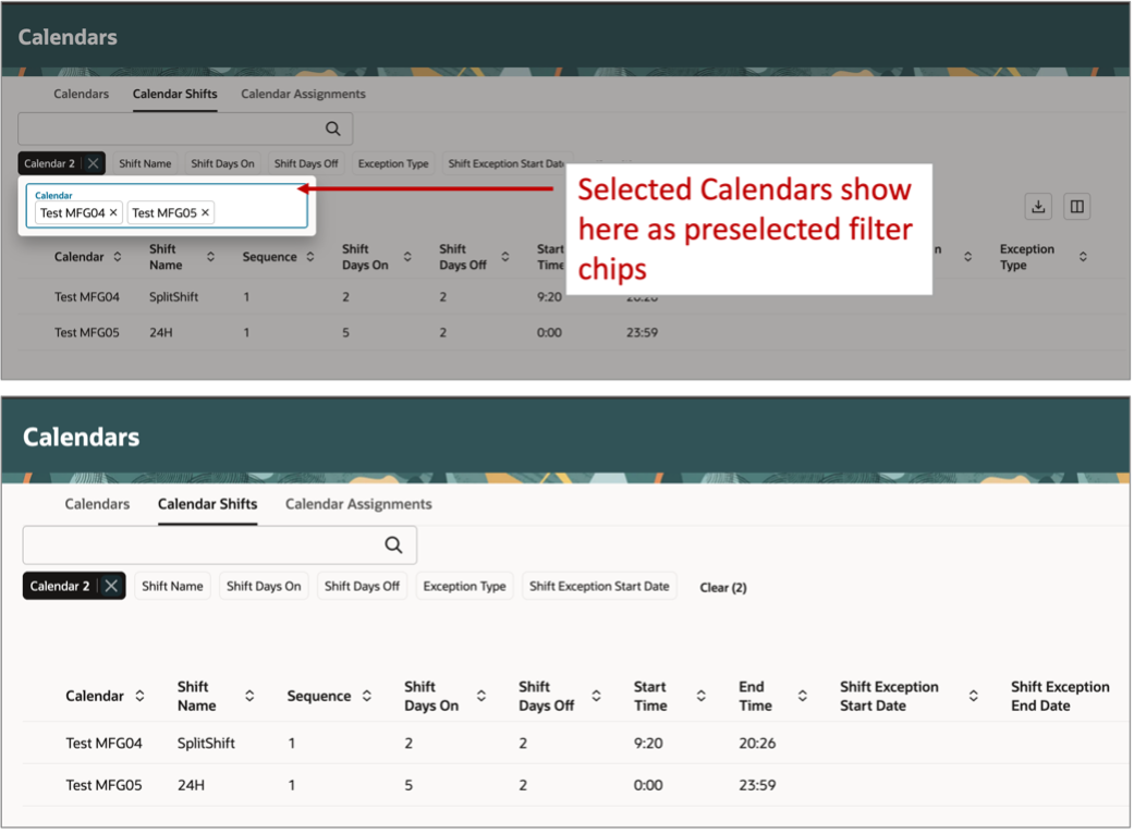 Selected Calendars Preselected as Filters
