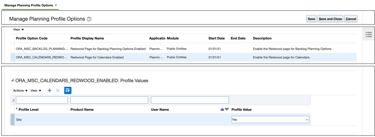 Calendars Profile Option