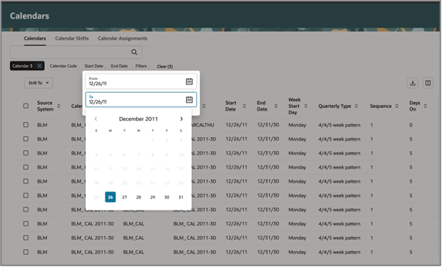 Example for Search Using Date Range Selection Using Filter Chip