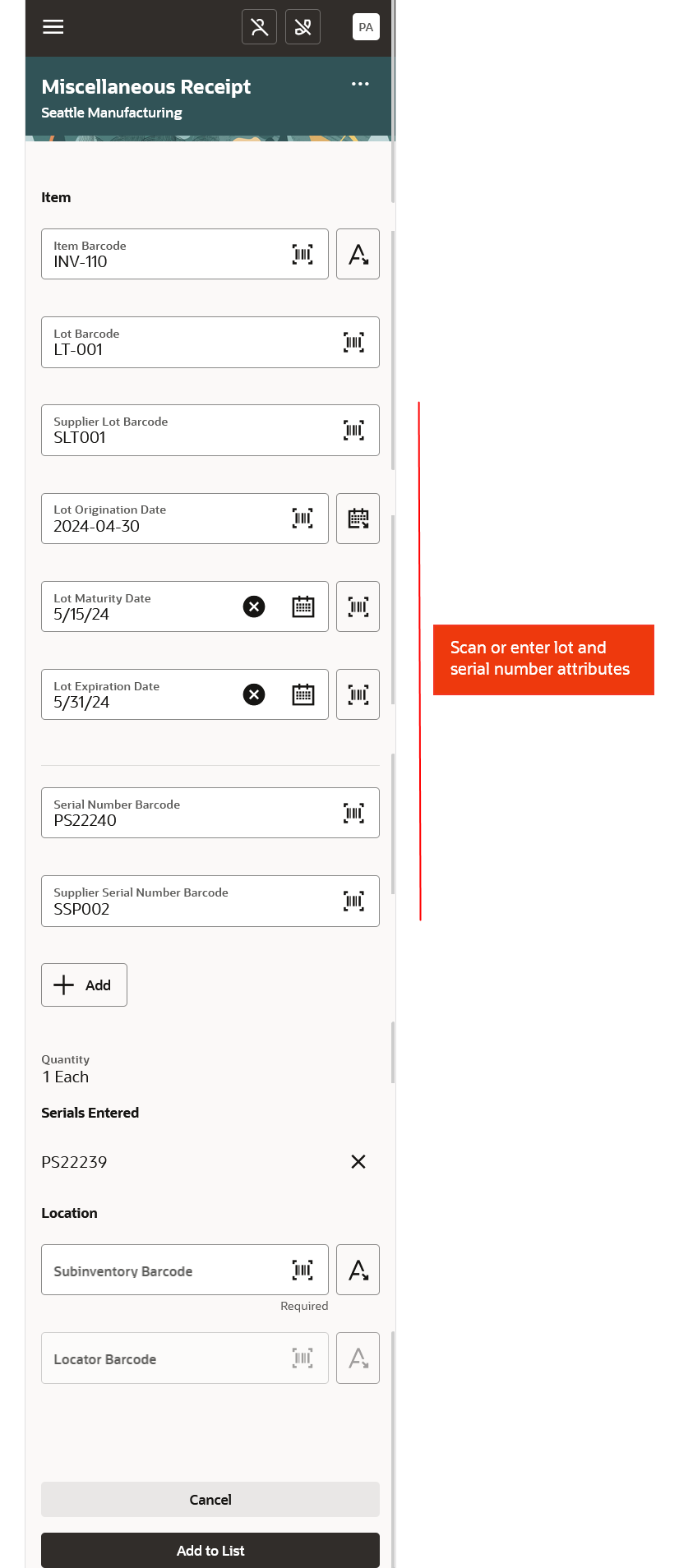 Lot and Serial Attributes