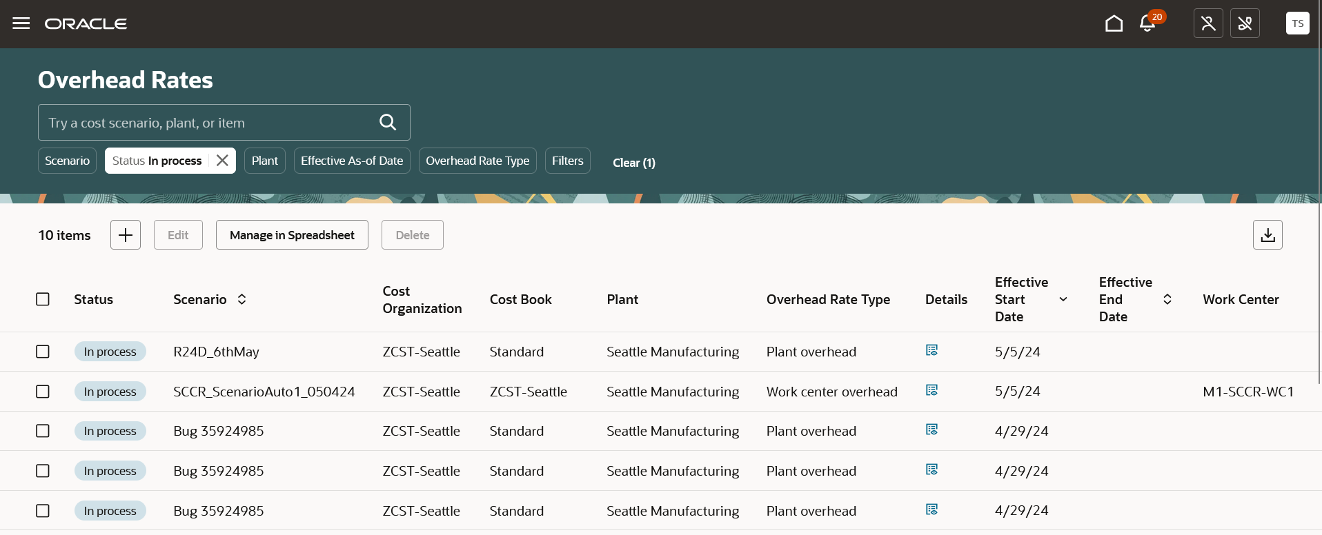 Screenshot displaying the Overhead Rates page