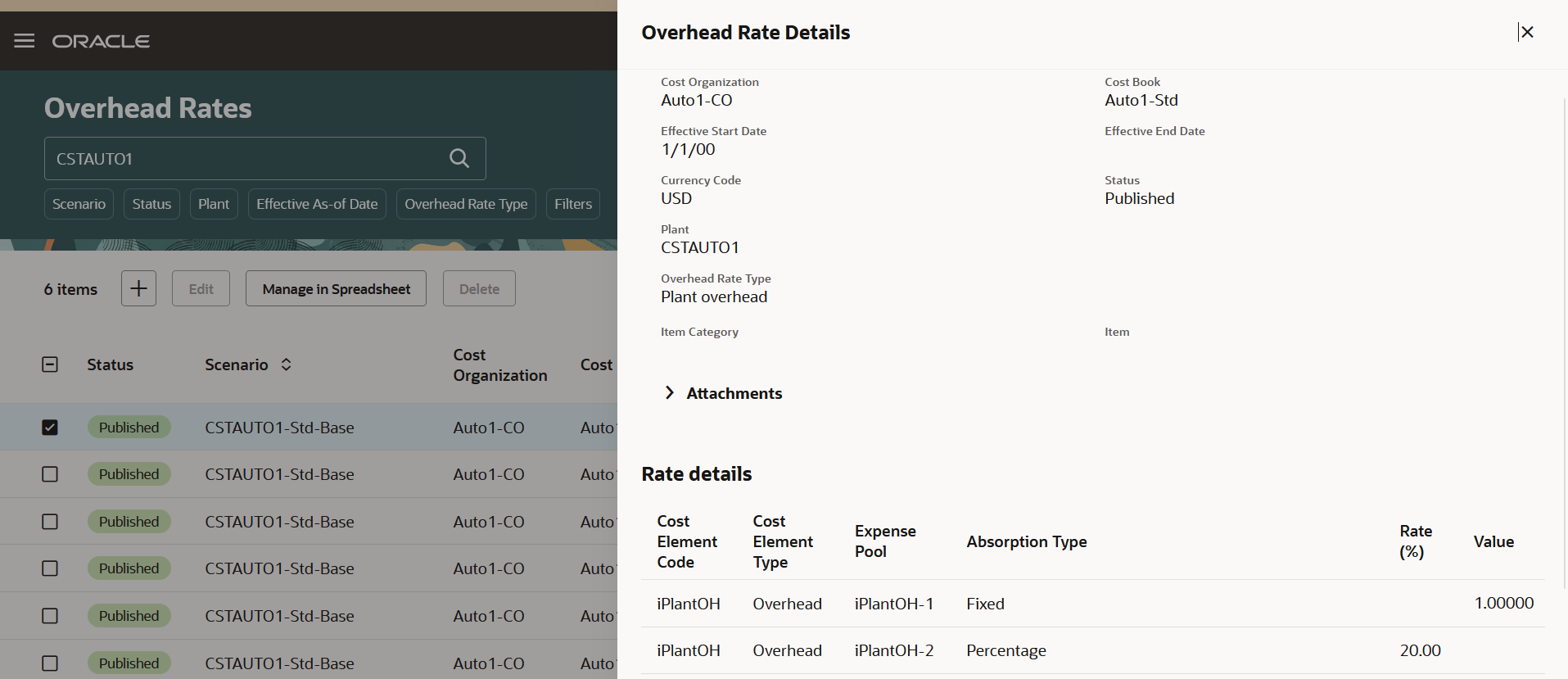 Screenshot displaying Overhead Rate Details