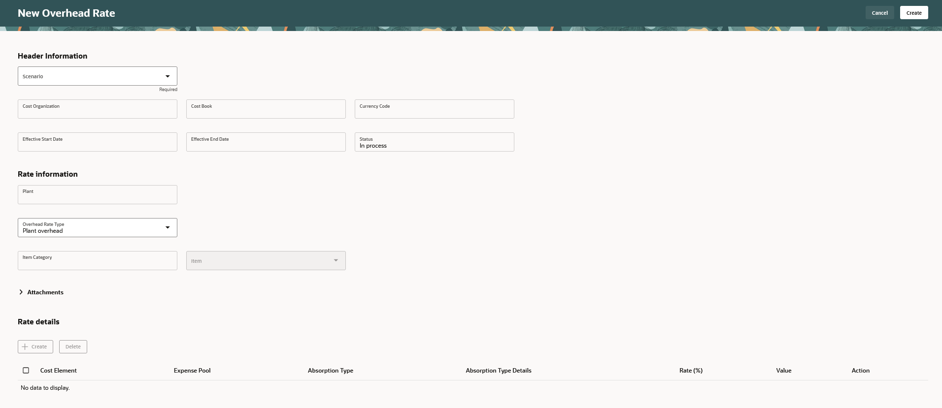 Screenshot of the Create Overhead Rate page