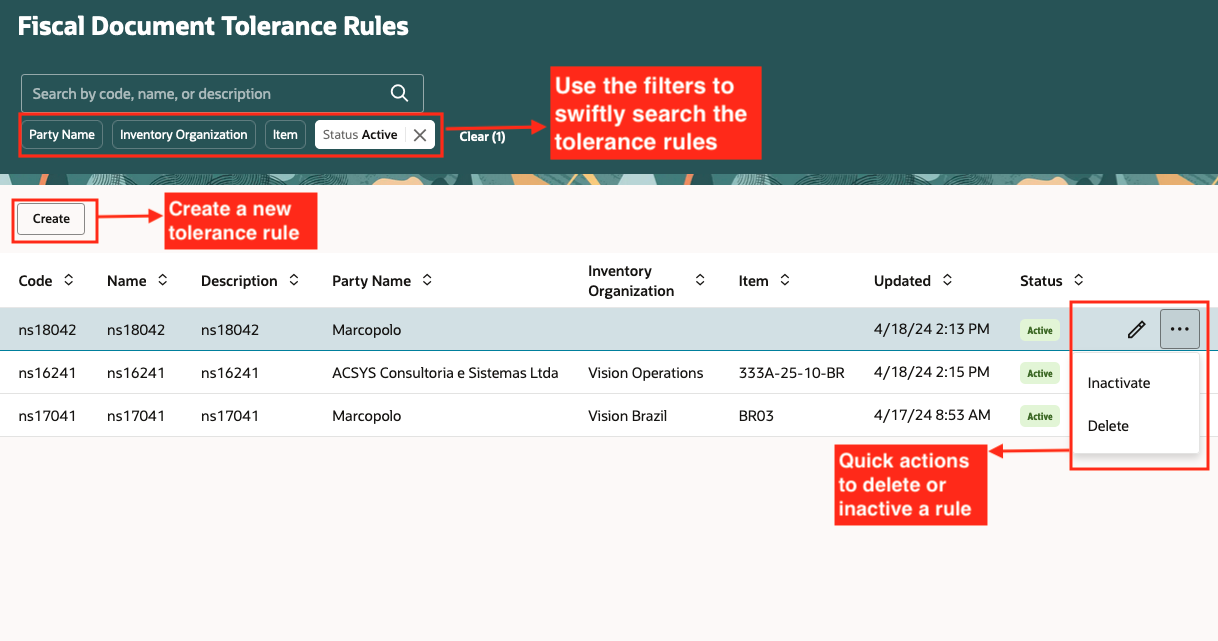 Fiscal Document Tolerance Rules Search page