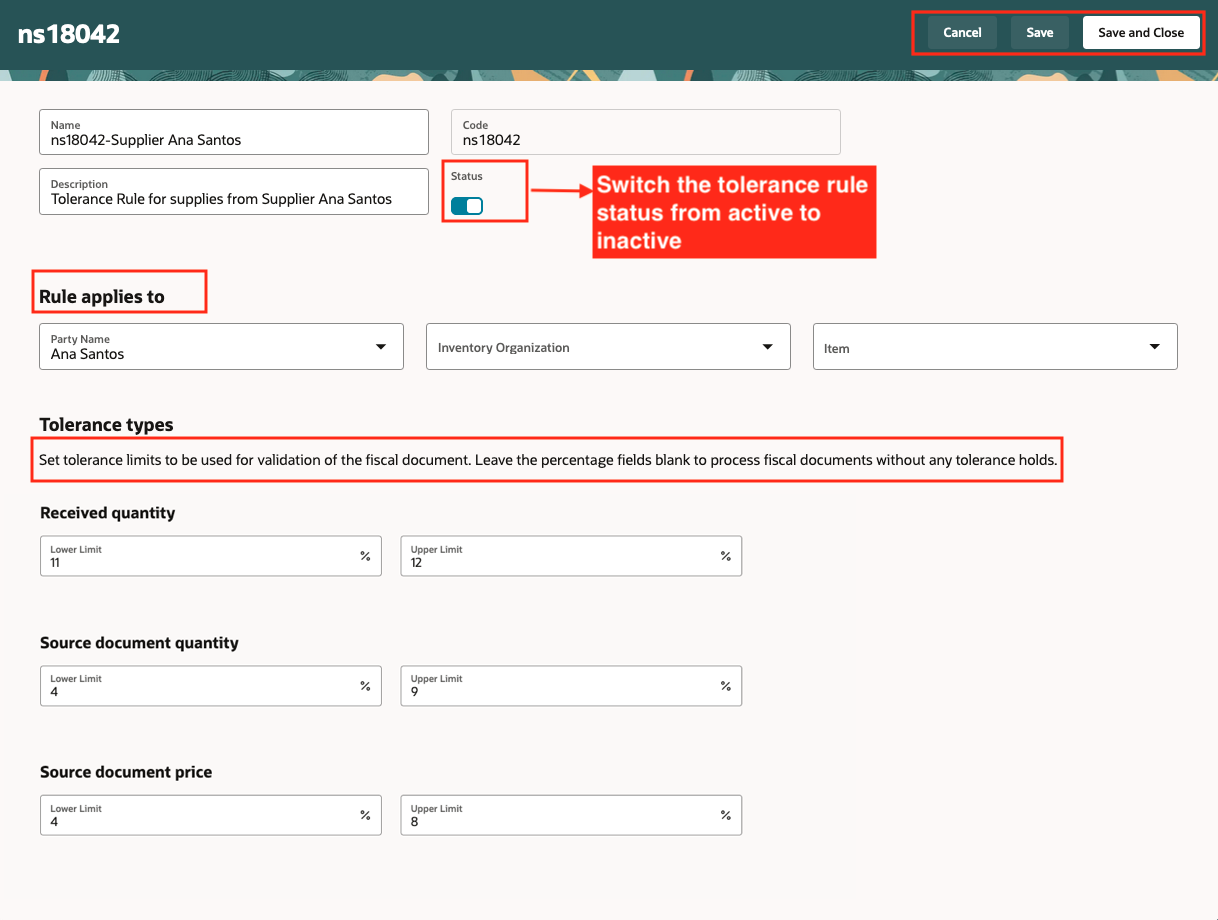 Create Tolerance Rule page