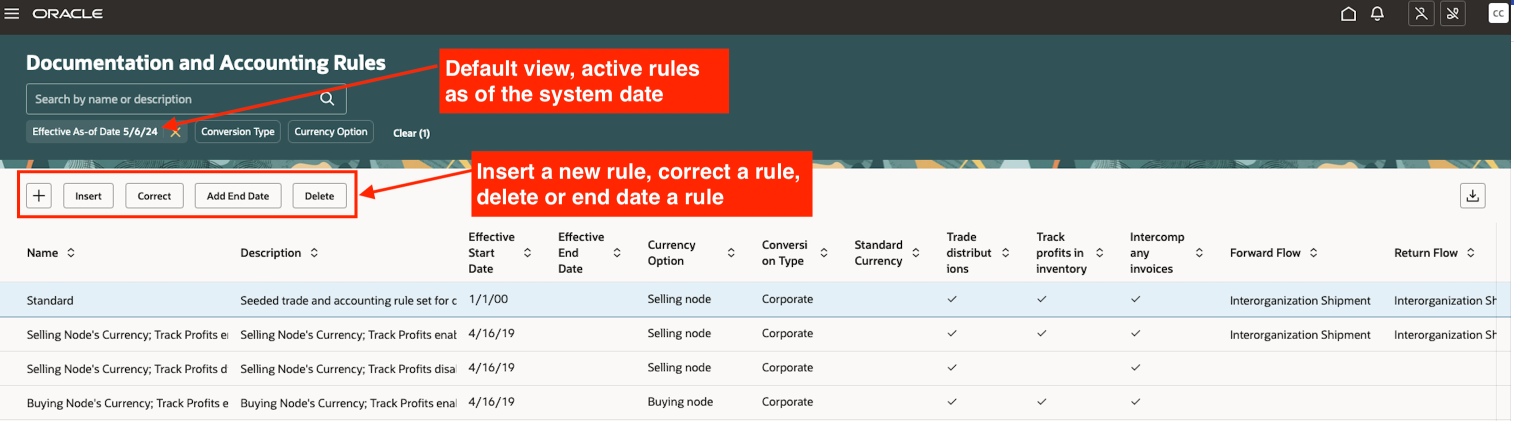 Screen capture that shows the documentation and accounting rules search page.