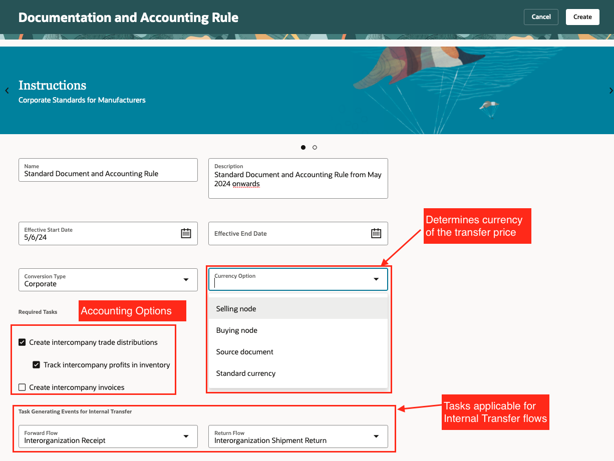 Create a document and accounting rule