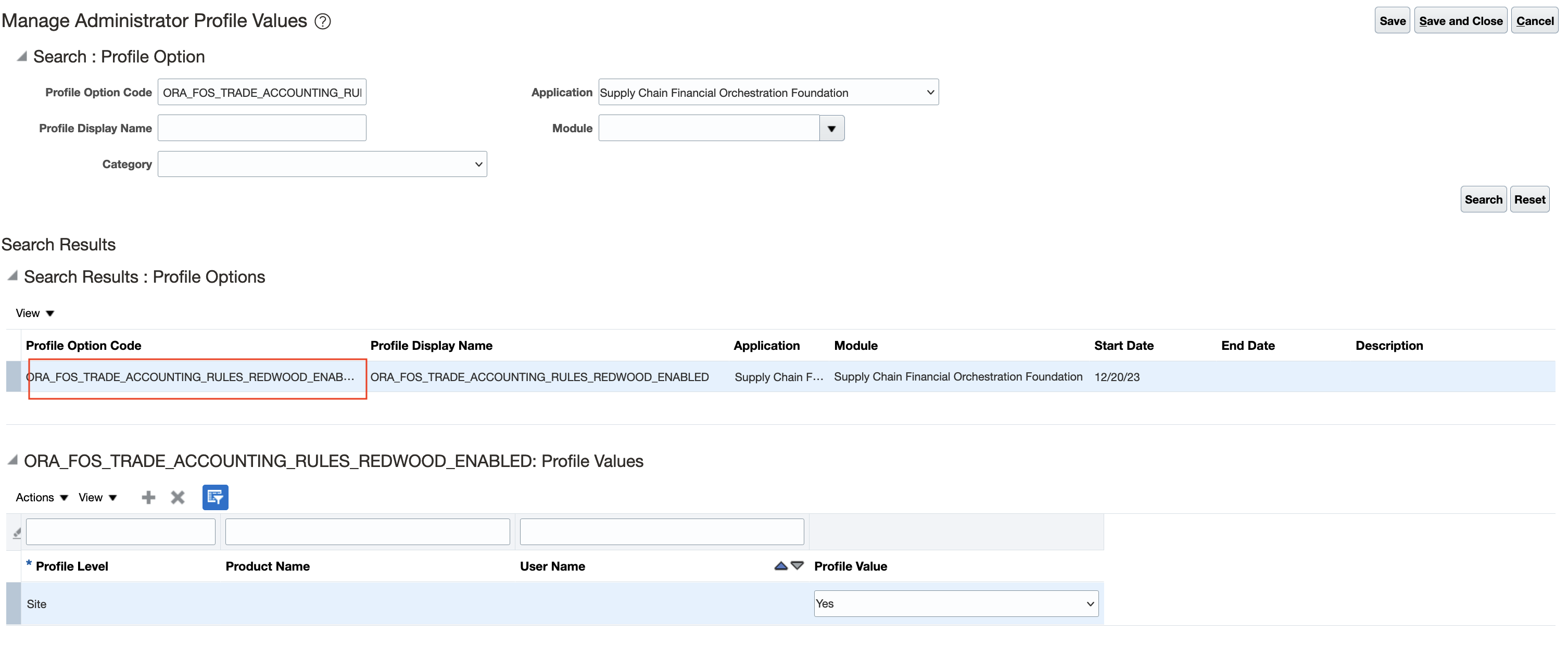 Screen capture that shows how to use manage administrative profile values task to enable the redwood page.