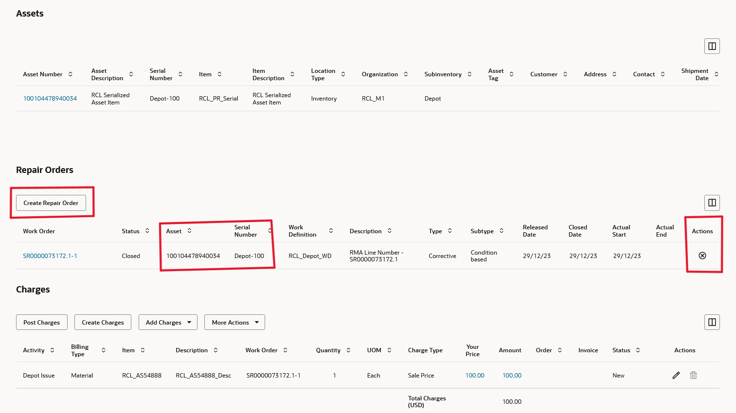 Rewood Depot Repair UI - Cancel Work Order