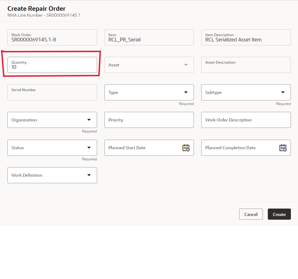Redwood Create Repair Order UI - For Quantity Greater than One