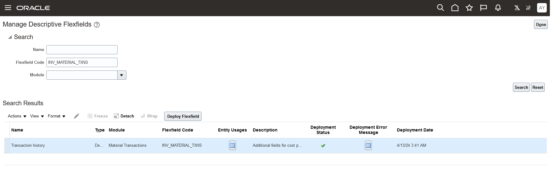 Manage Descriptive Flexfields Page