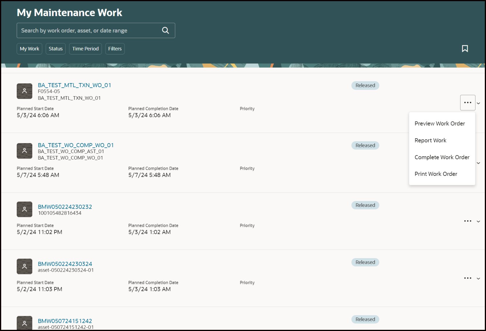 Work Order Context Actions