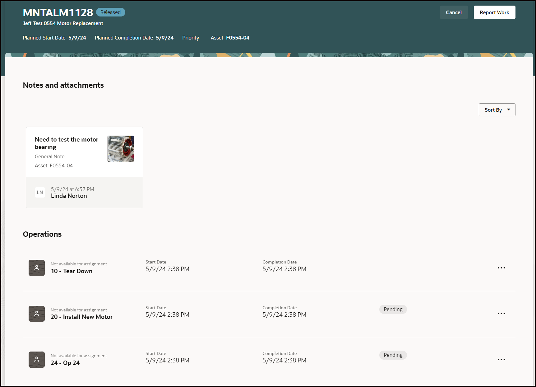 Preview Work Order with Notes and Operations