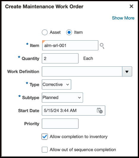 Create Repair to Stock Work Order