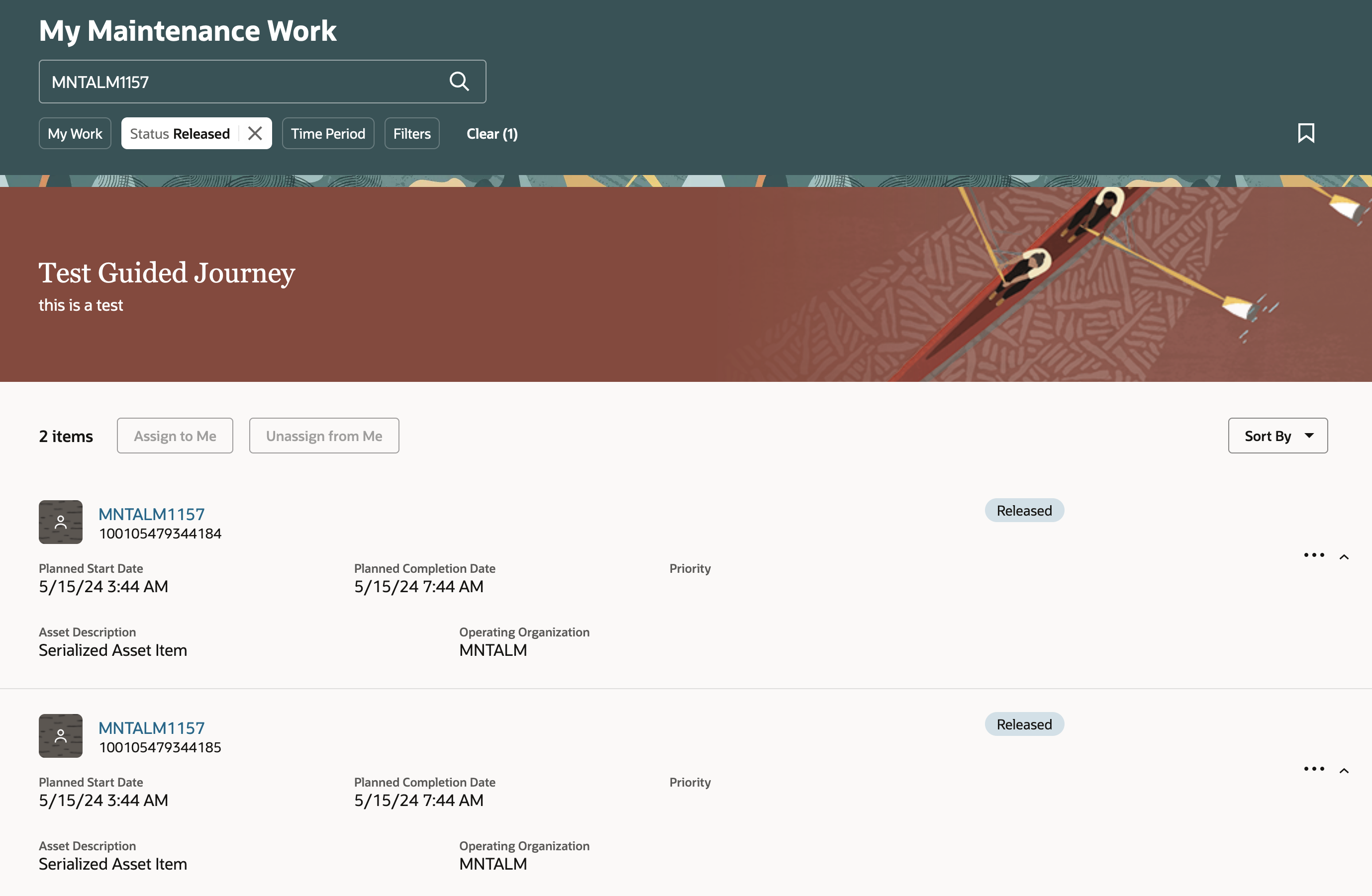  Repair to Stock Work Orders in the New My Maintenance Work Page