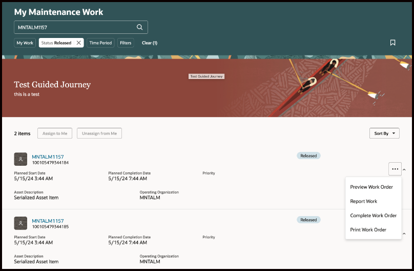 Work Order Context Actions 