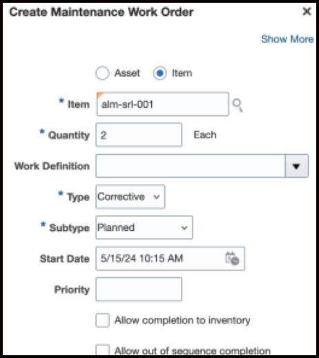 Create a Maintenance Work Order for Multiple Assets