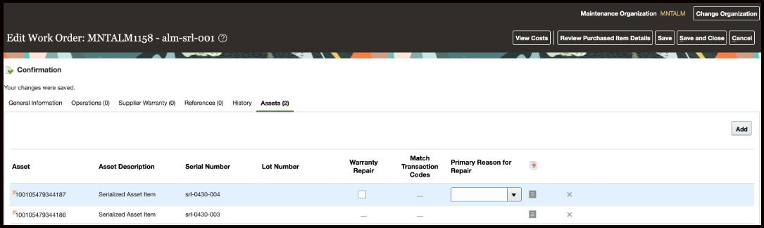 Select Multiple Assets on a Work Order