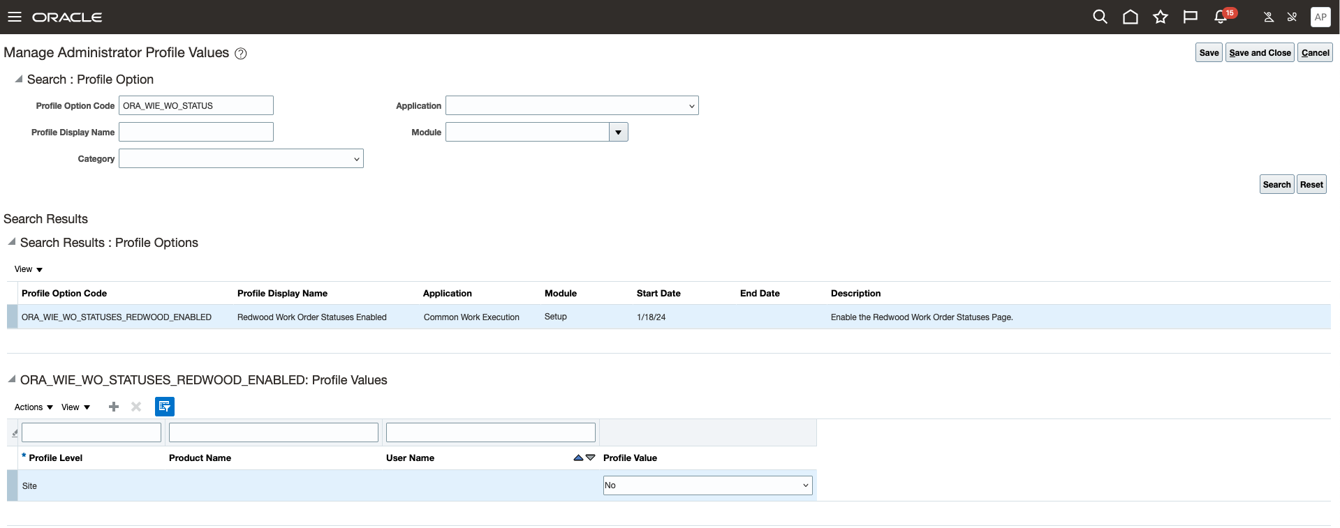 Profile Option to Enable or Disable Work Order Statuses Redwood User Experience