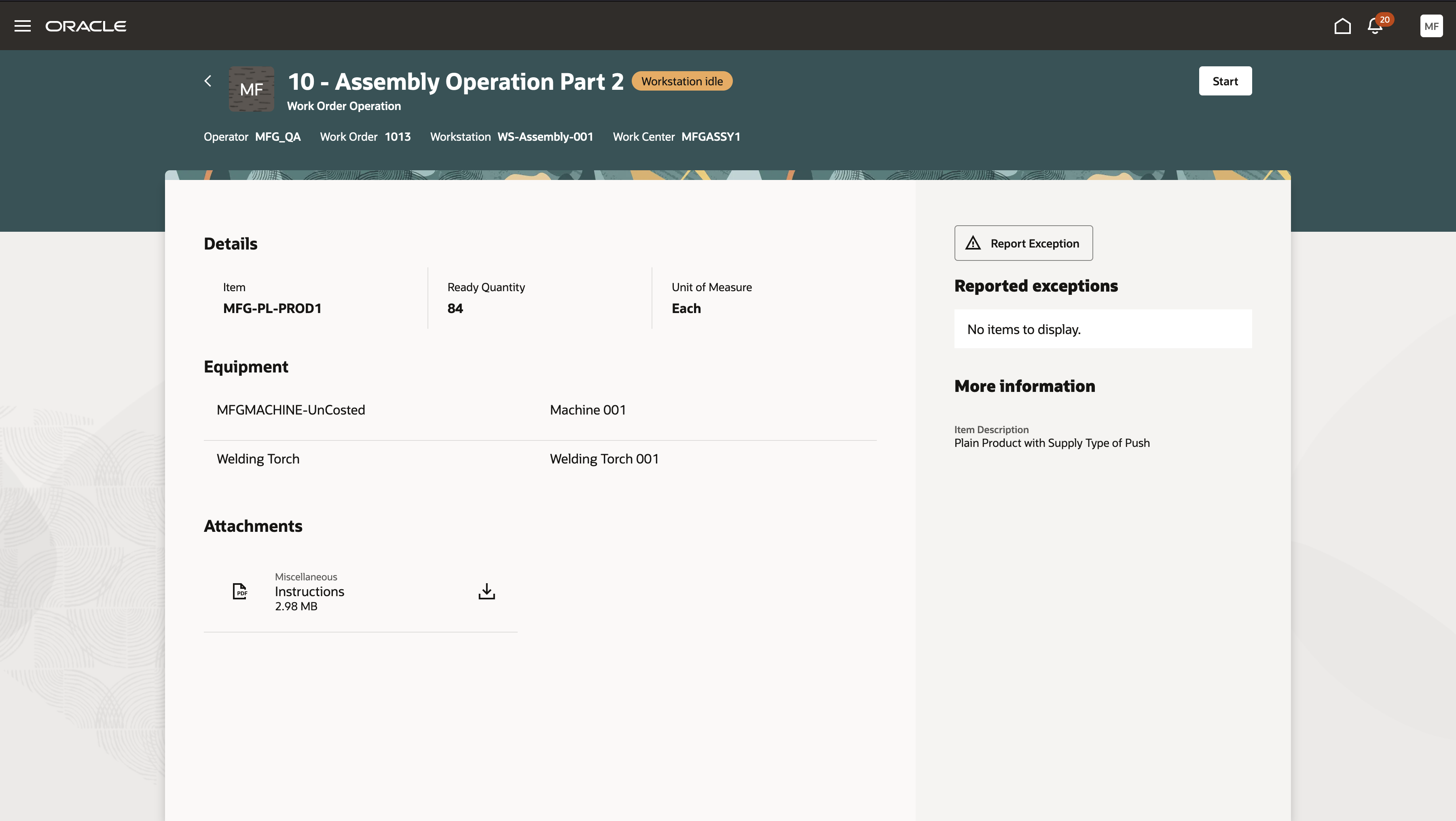 Work order operation details