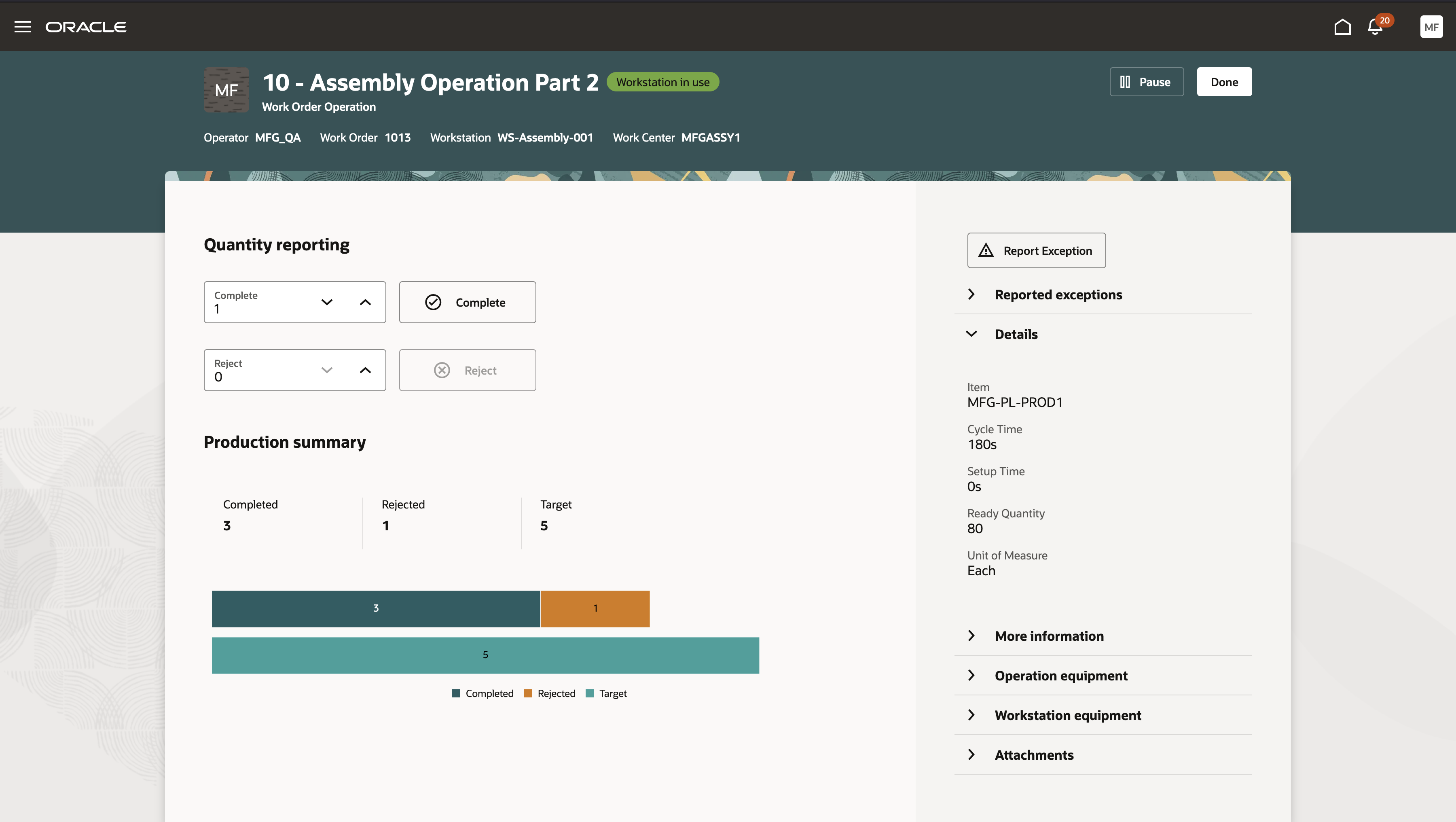 Work order operation progress