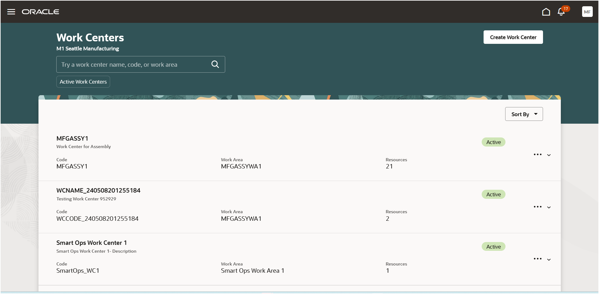 Search for, filter, and sort work centers