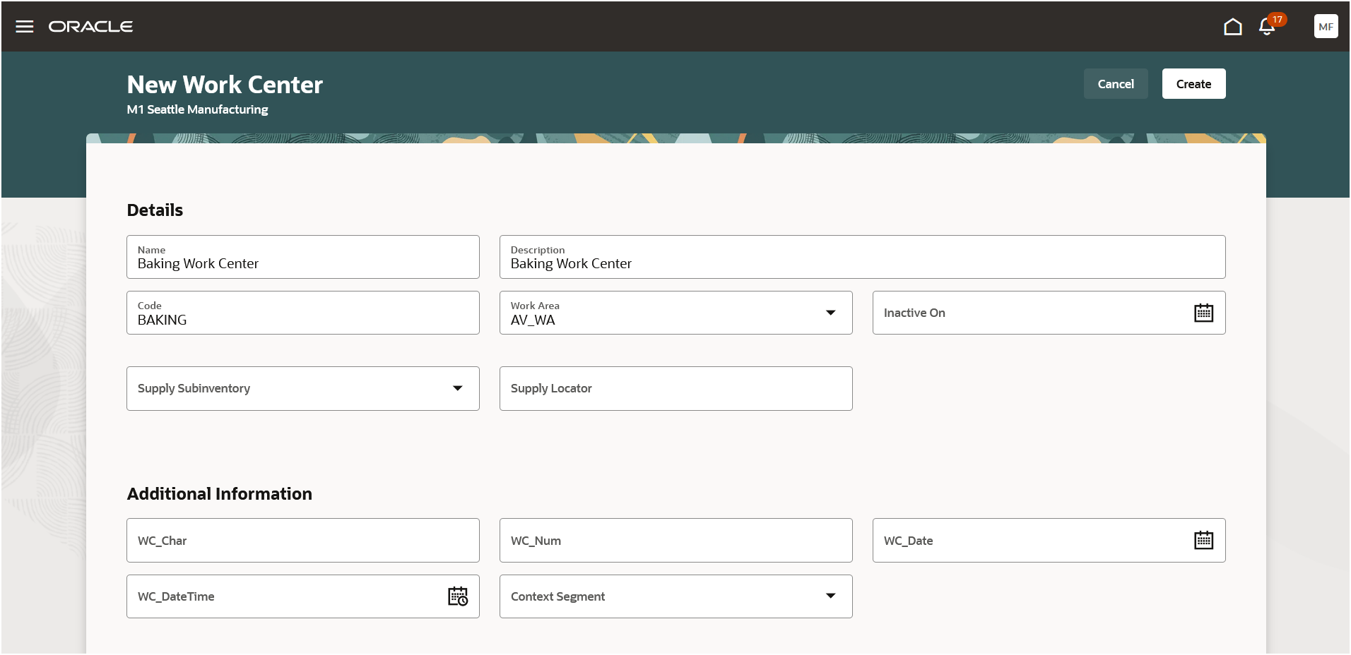 Create a new work center