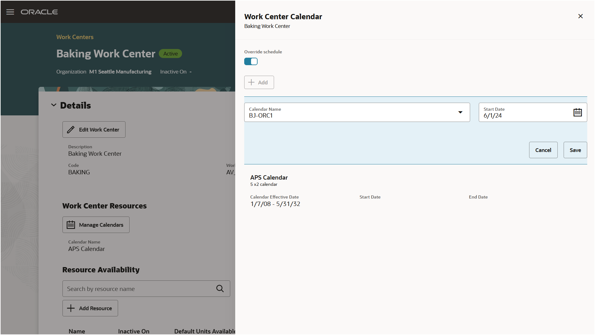 Add a date effecive override calendar