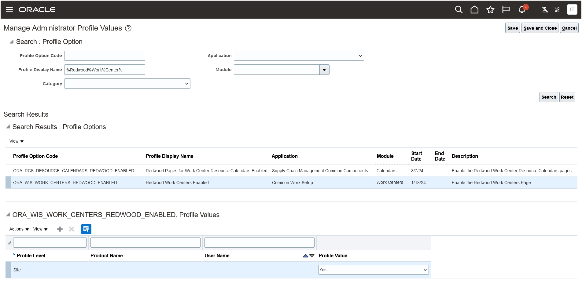 Profile Options for Accessing Work Centers and Work Center Resource Calendars Using Redwood User Experience