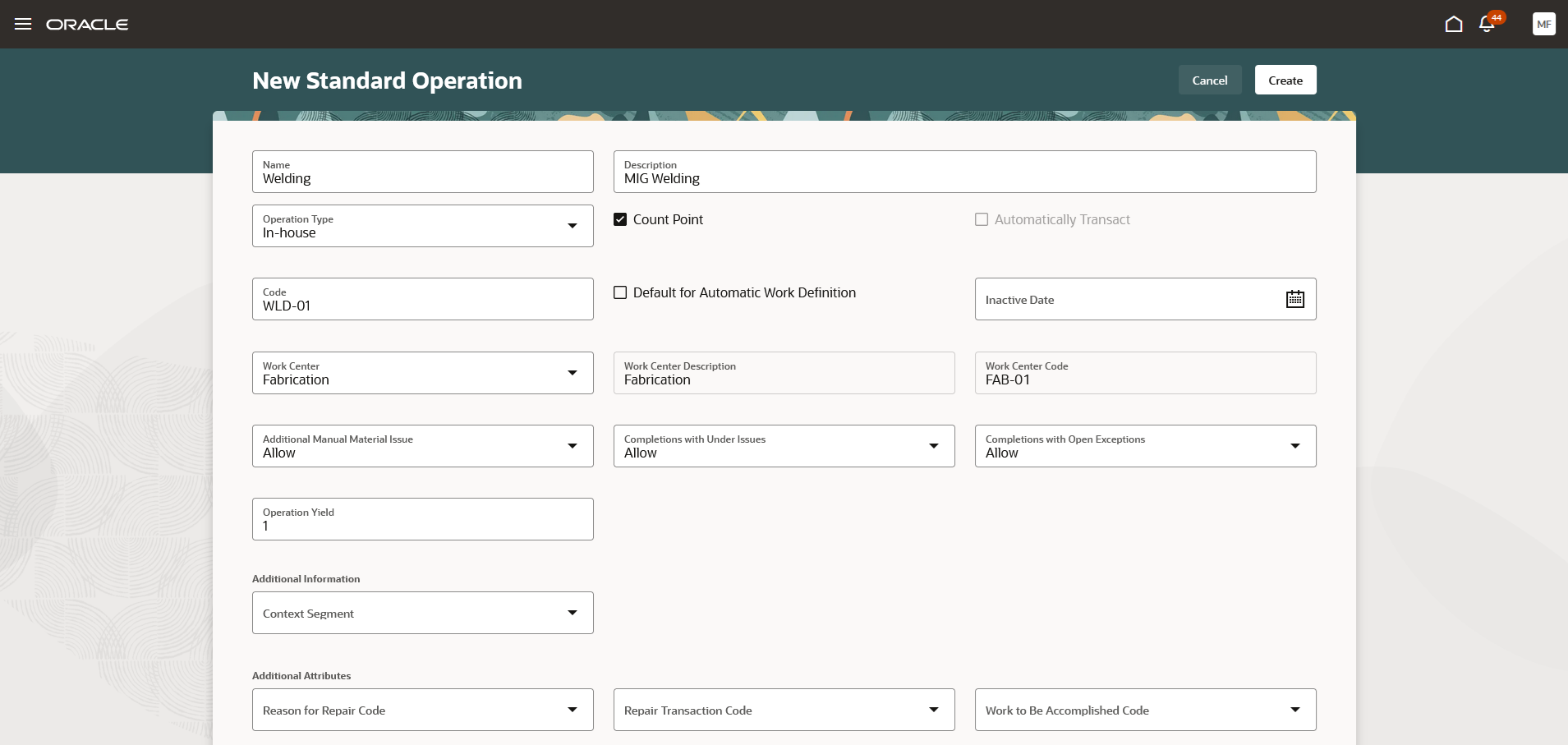 Create Standard Operation Page