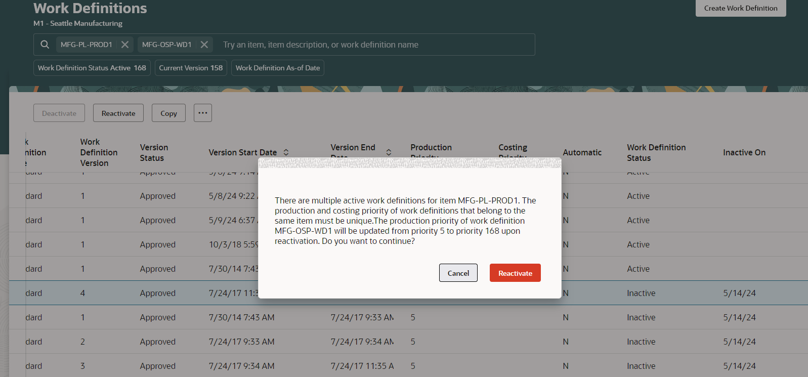 Warning when Reactivating a Work Definition