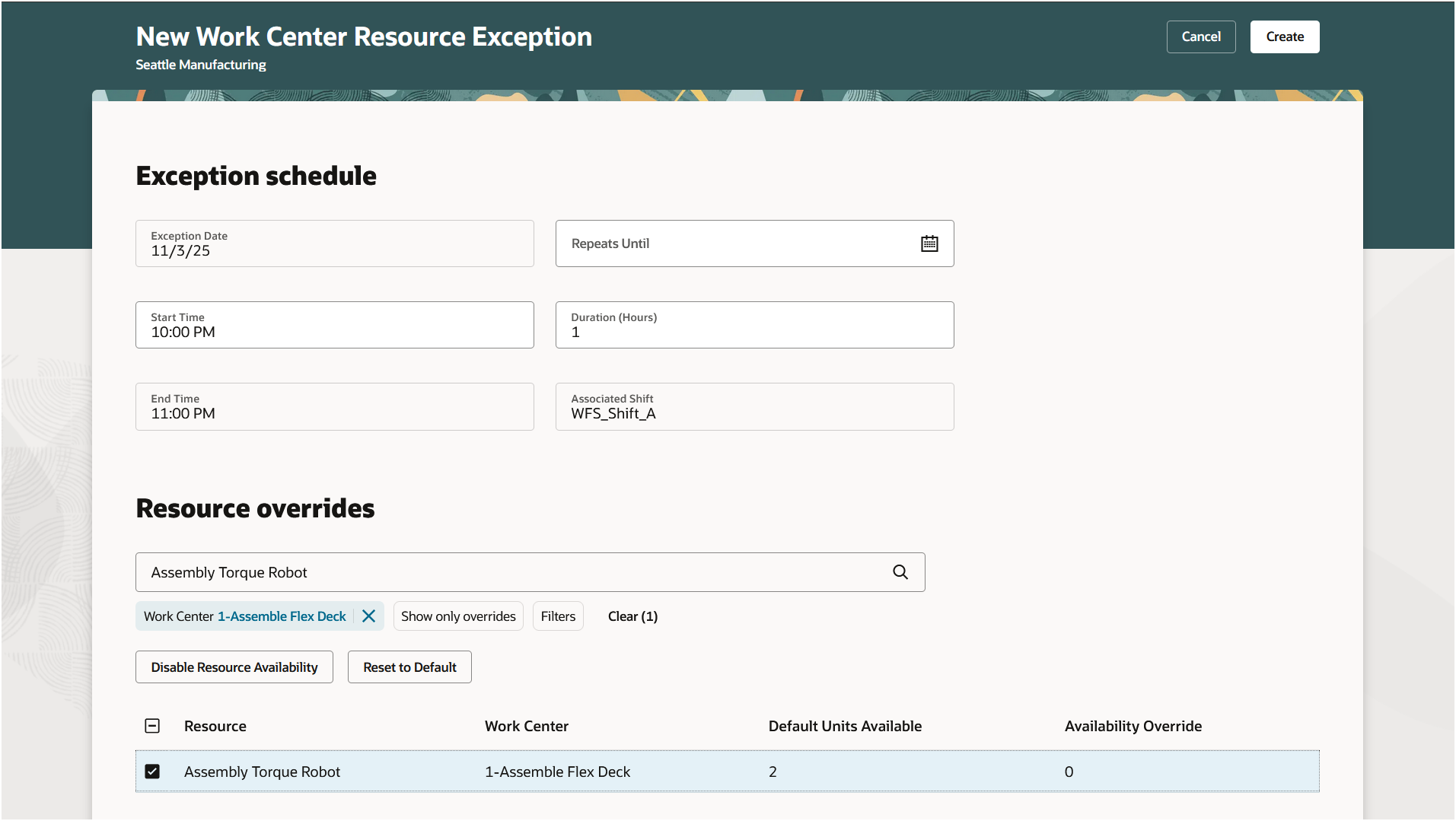 Resource exception on work center resource