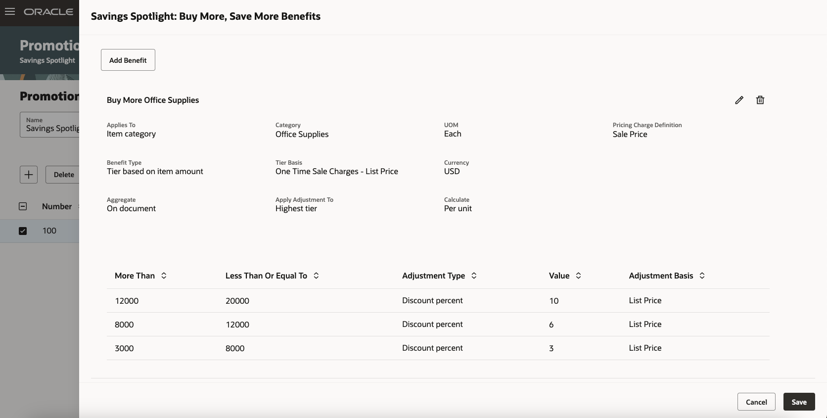View an amount based item category tier promotion