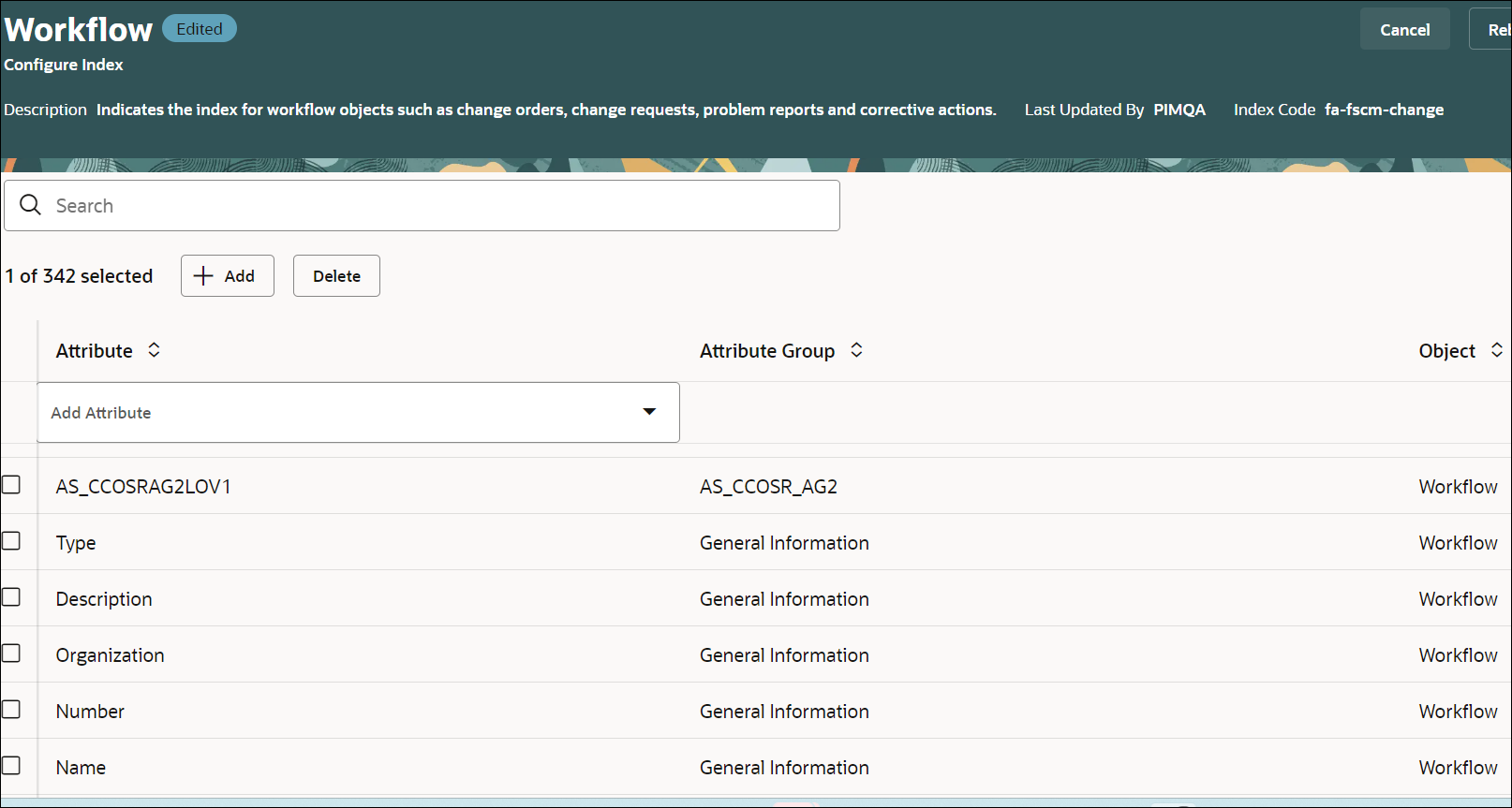 Configure Index Page for Change Attributes